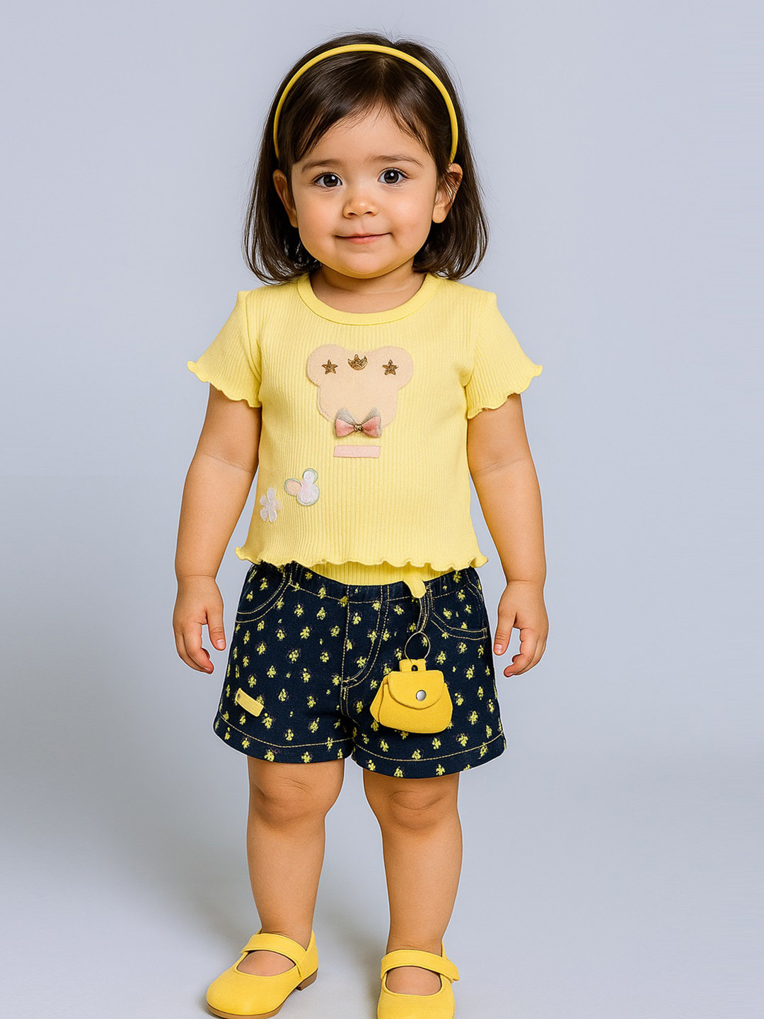 KIKO Girls Self Design Top with Shorts