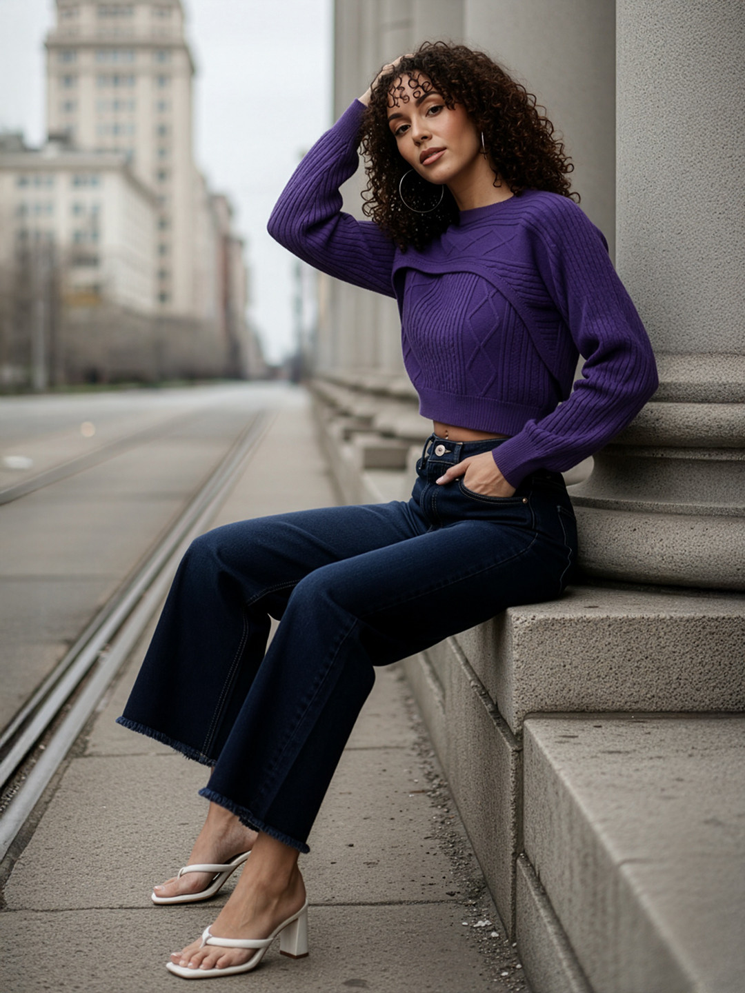 bebe All Day Cable Knit 2-in-1 Crop Pullover