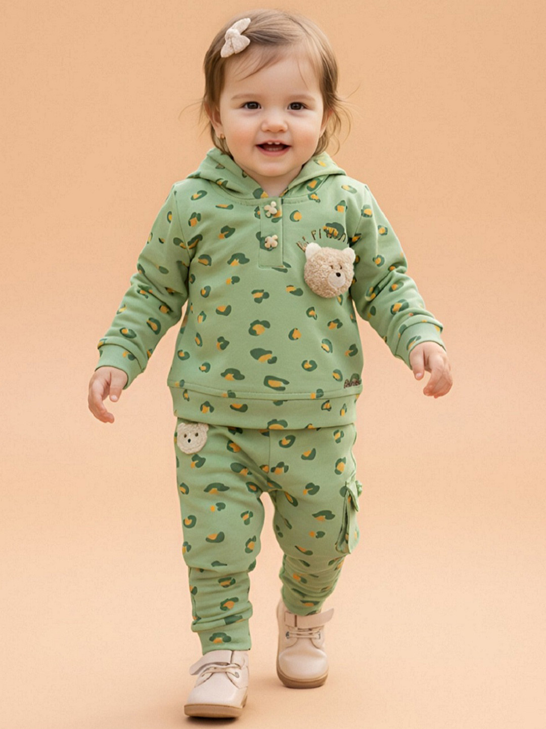 Babys Day Girls Printed Long Sleeves Hood Pure Cotton Sweatshirt With Joggers