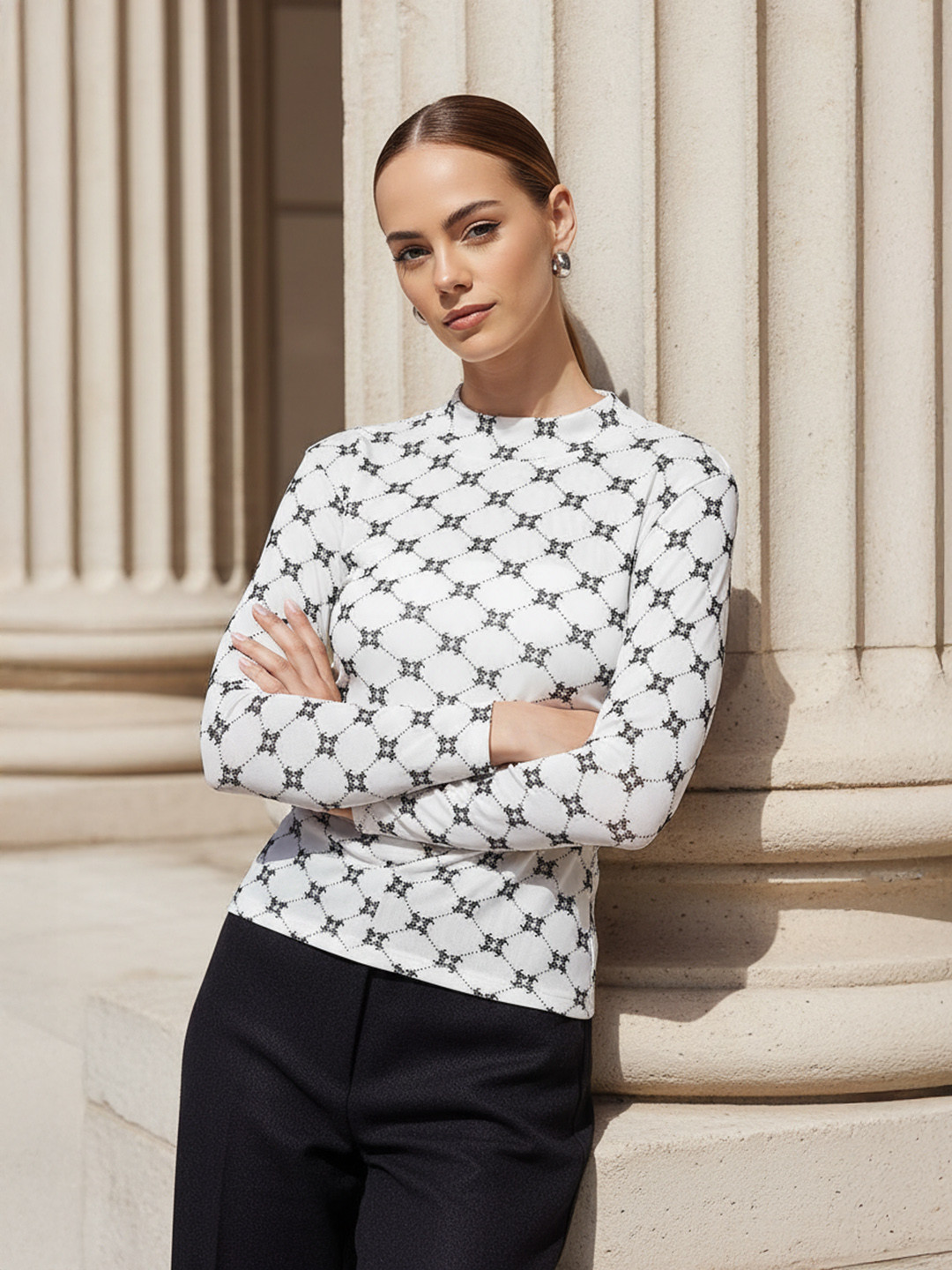 bebe Monochrome Net Top