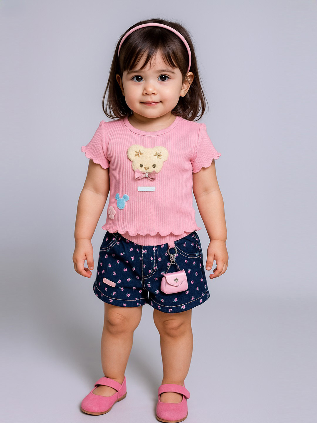 KIKO Girls Self Design Top with Shorts