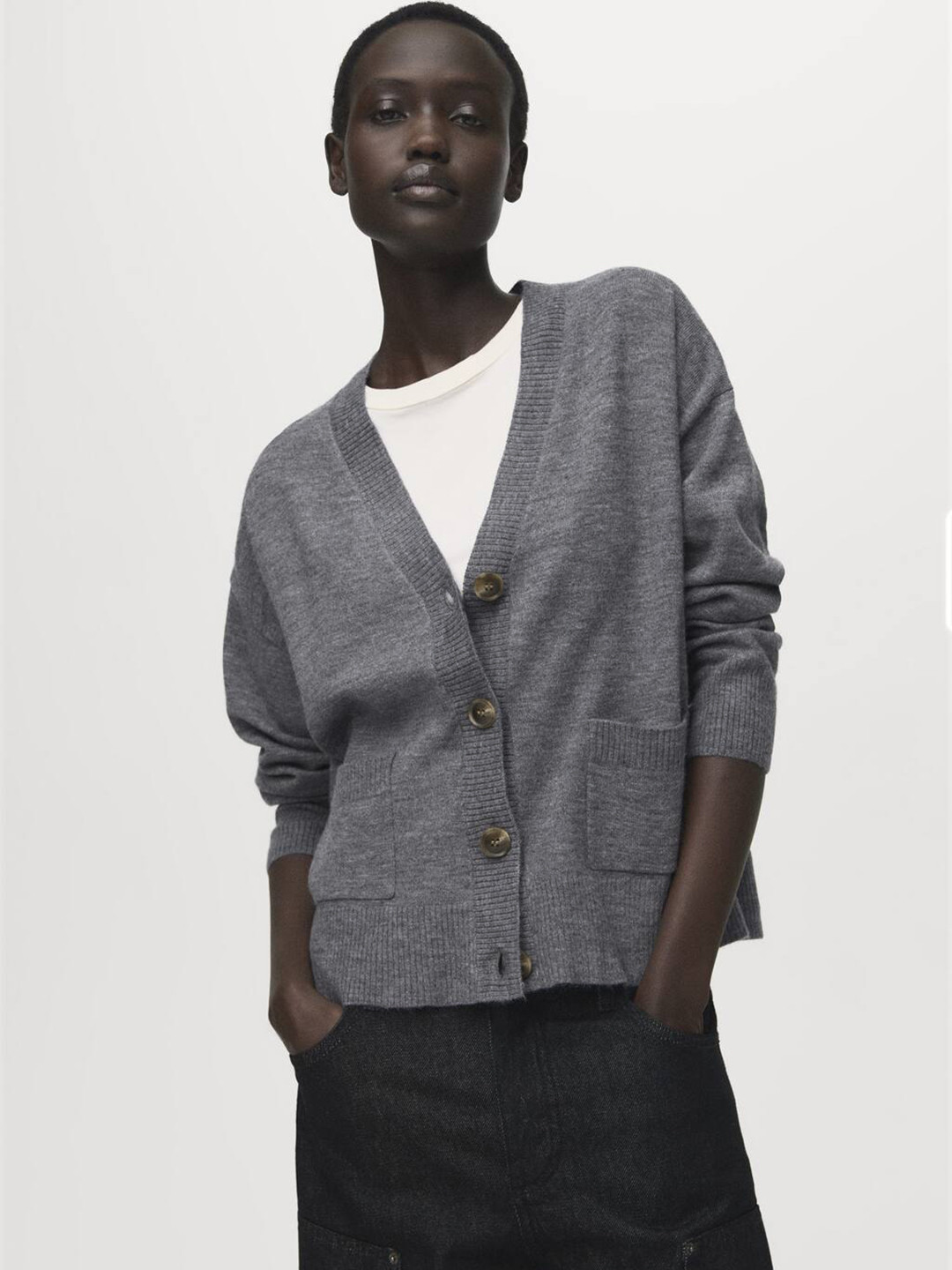 MANGO Drop Shoulder V-Neck Cardigan