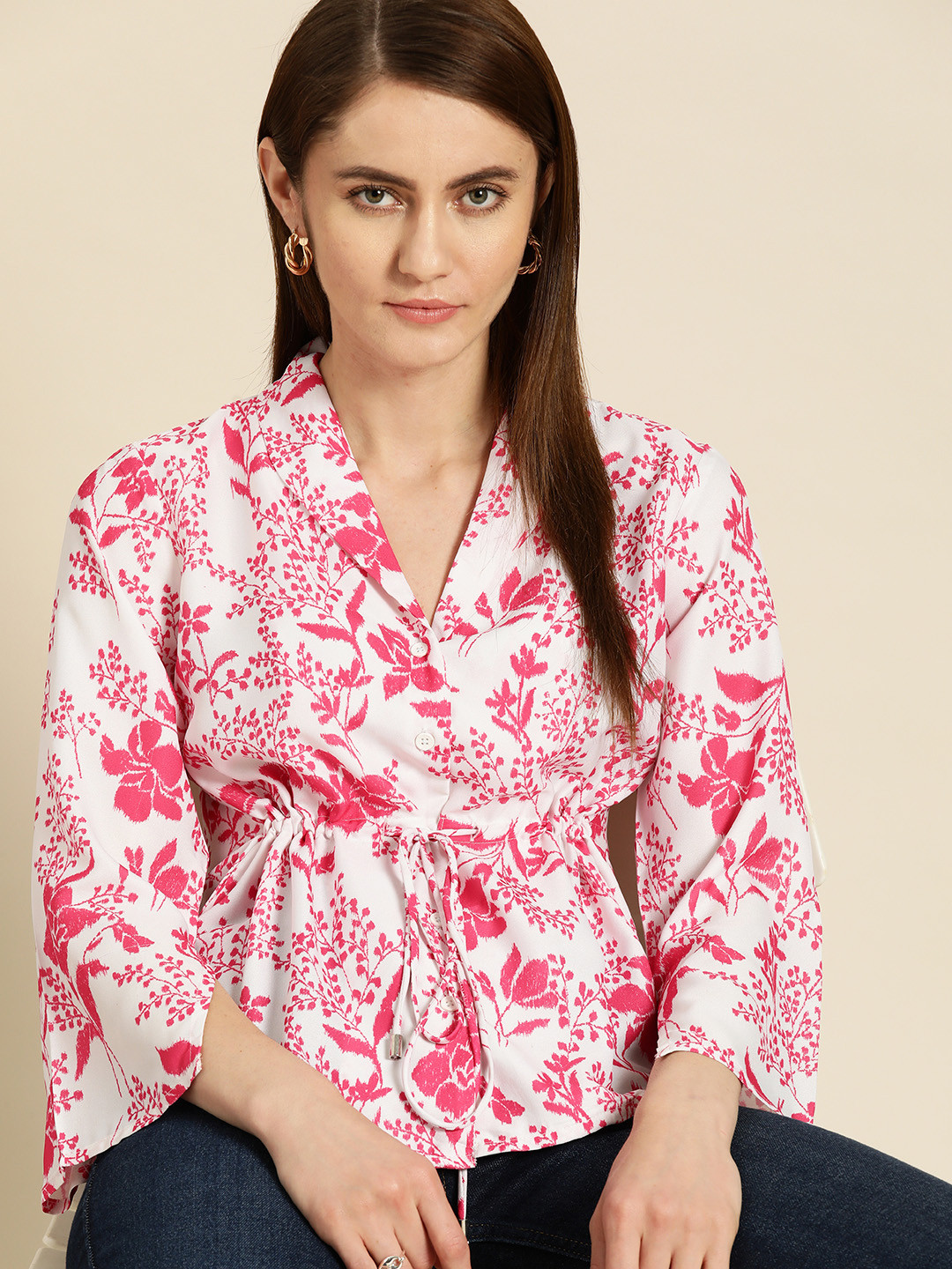 all about you Valentine Special Shawl Collar Floral Print Top