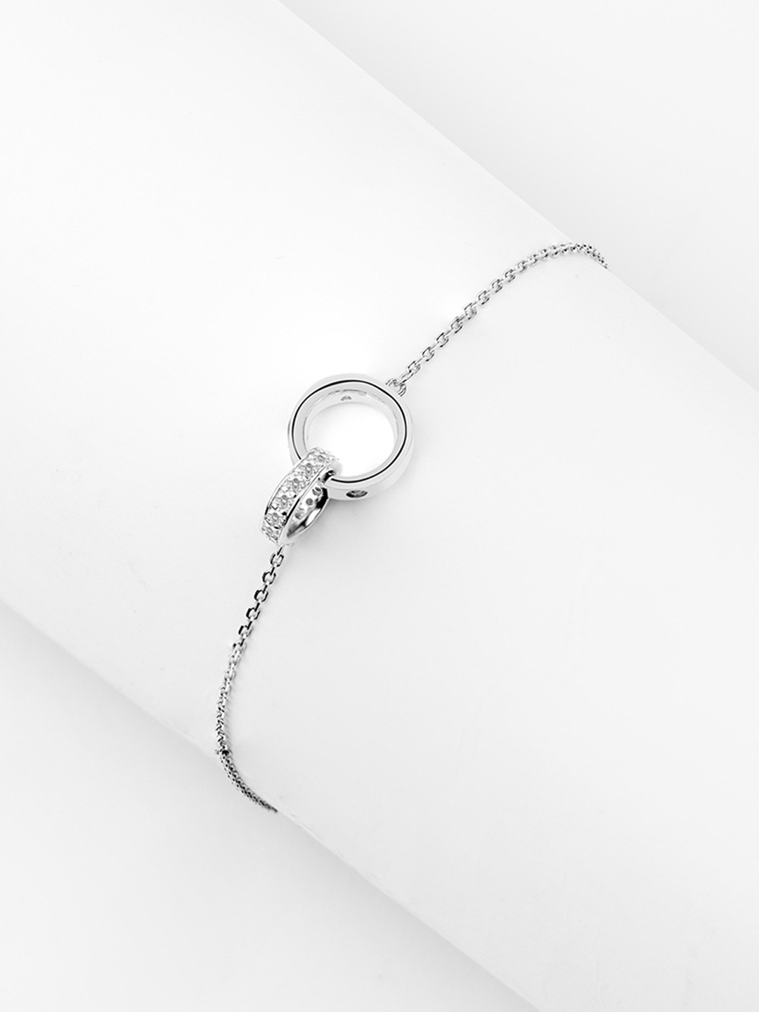 Nistra Knot of Love Sterling Silver Rhodium-Plated Cubic Zirconia Studded Link Bracelet