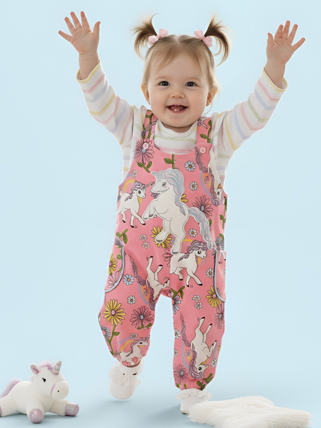 Babys Days Infants Girls  Printed Cotton Dungaree With T-Shirt