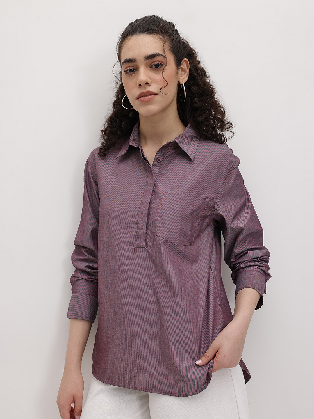 The Roadster Life Co. Vertical Striped Pure Cotton Shirt Style Top