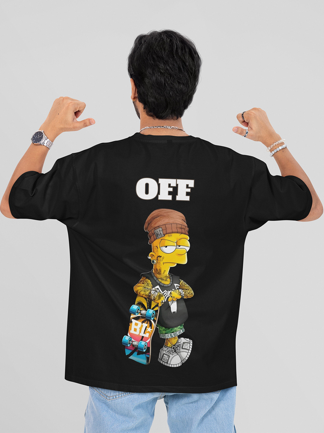 HANGERHOOD Men The Simpsons Graphic Printed Round Neck Pure Cotton Oversized T-shirt