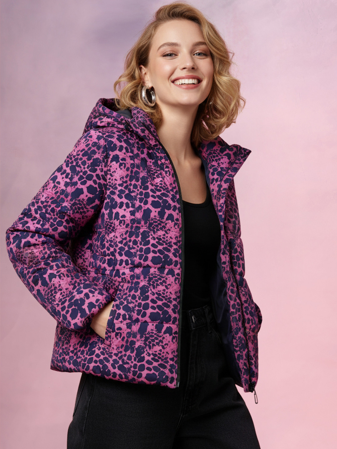 DressBerry Abstract Print Hooded Padded Jacket