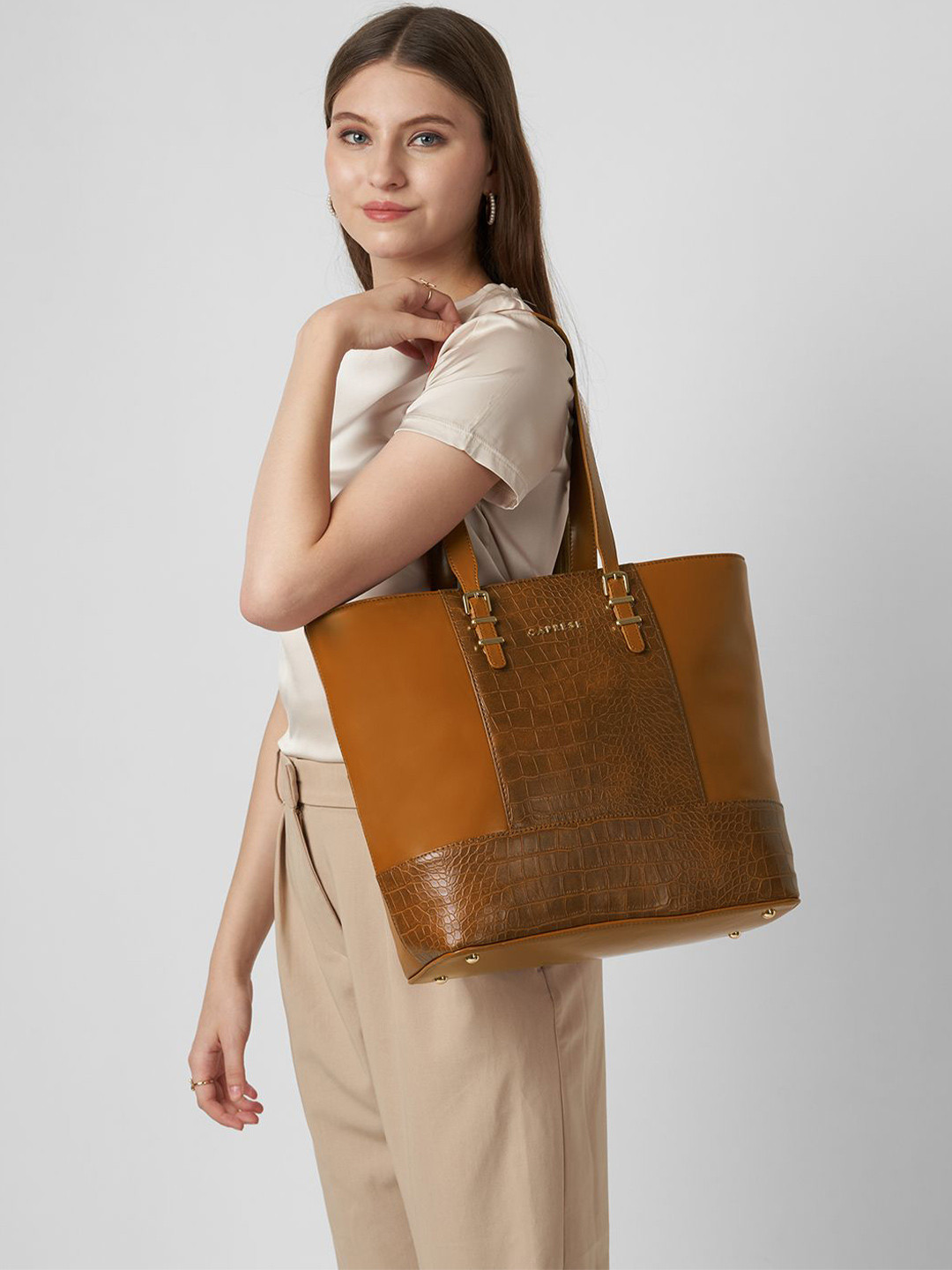 Caprese Textured Structured Regular Tote Bag