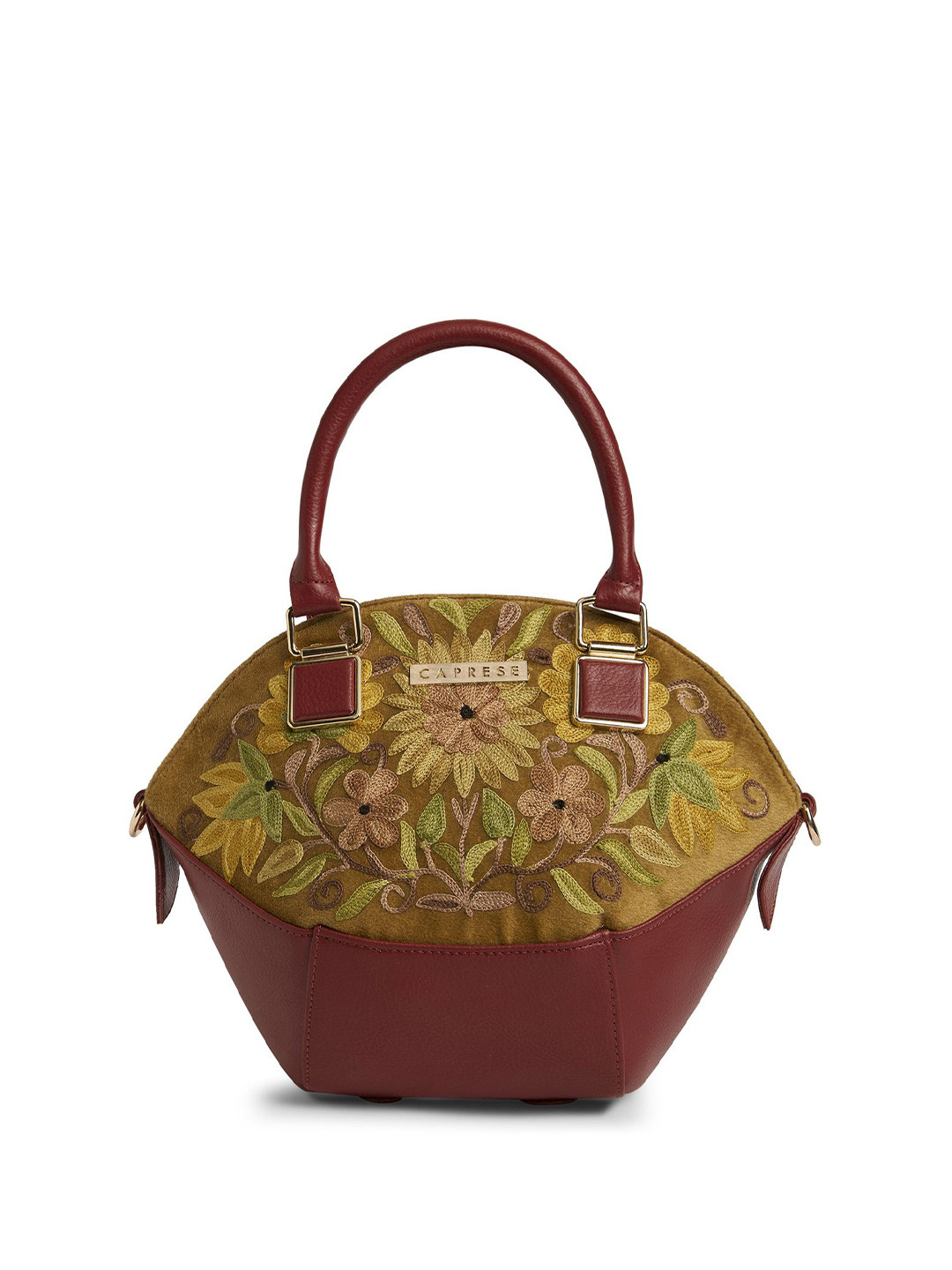 Caprese Ethnic Motifs Self Design Shopper Embroidered Satchel Bag Detachable Sling Strap