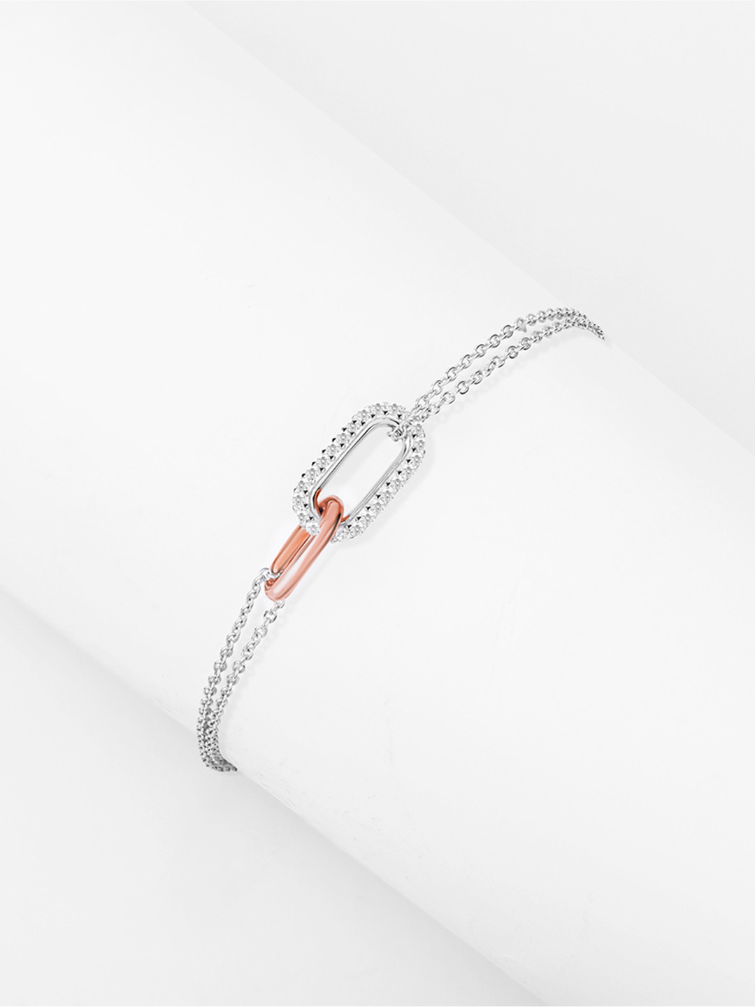 Nistra Destiny Intertwined Heart Sterling Silver Cubic Zirconia Studded Link Bracelet