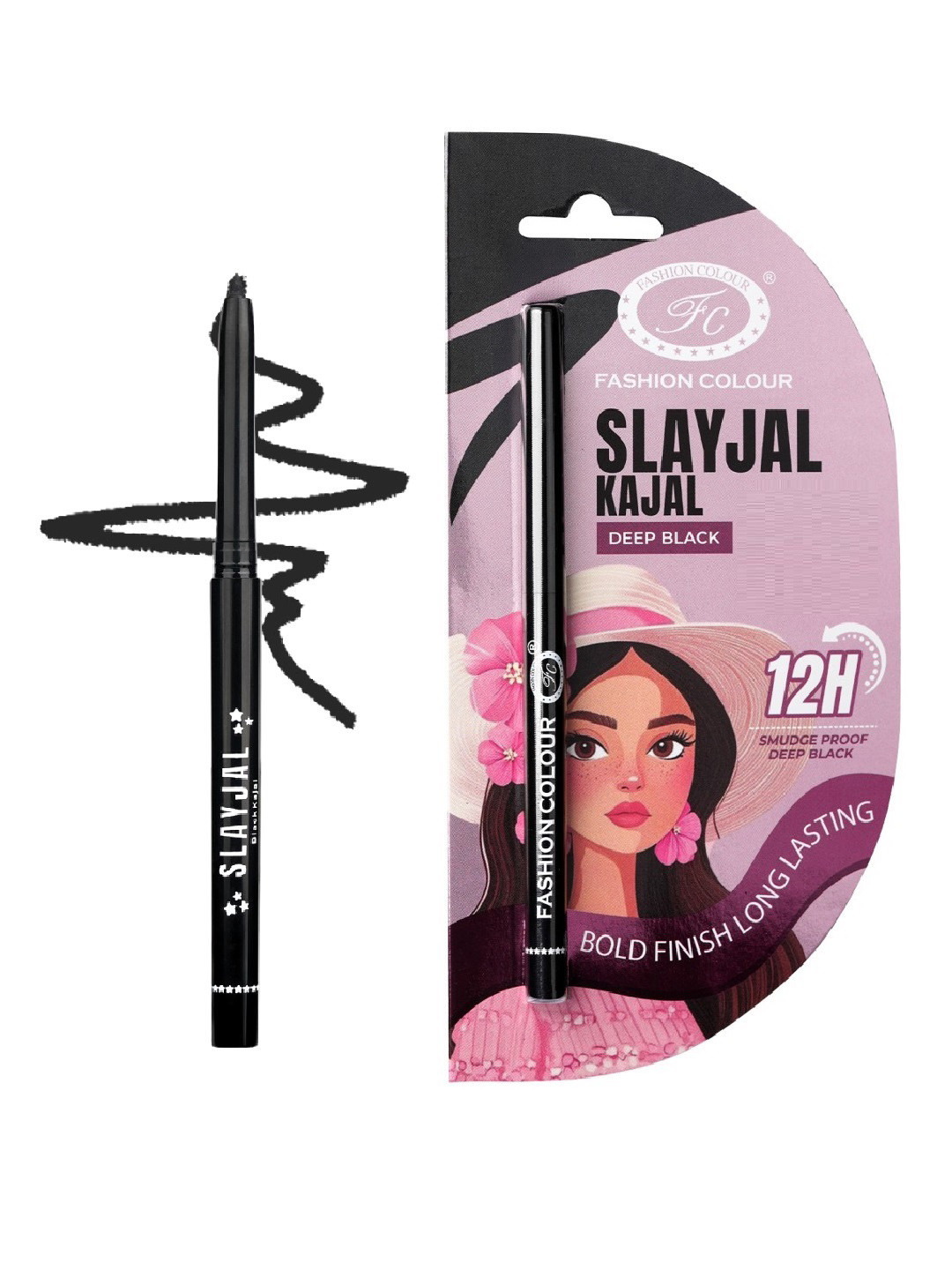 Fashion Colour 12 H Smudge Proof Slayjal Kajal- 0.35 g - Deep Black