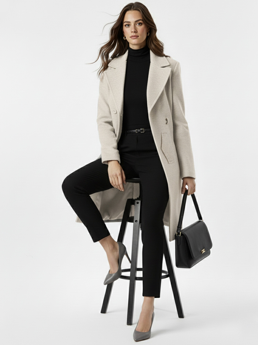 all about you Notched Lapel Single-Breasted Flannel Belted Overcoat