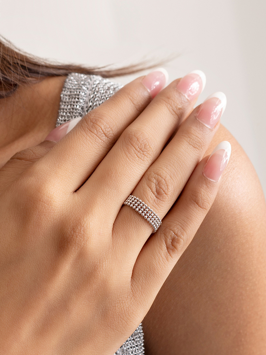 Nistra Sterling Silver Rhodium-Plated Mesh Band Finger Ring