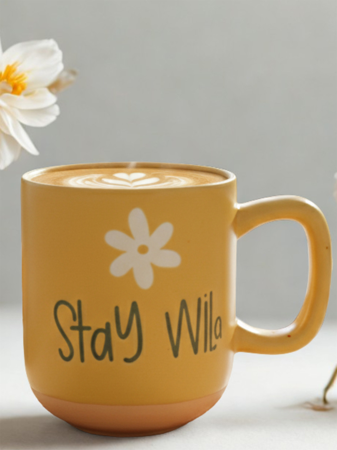 CLAY CRAFT Yellow Printed Fine Ceramic Coffee Mug 350 ML