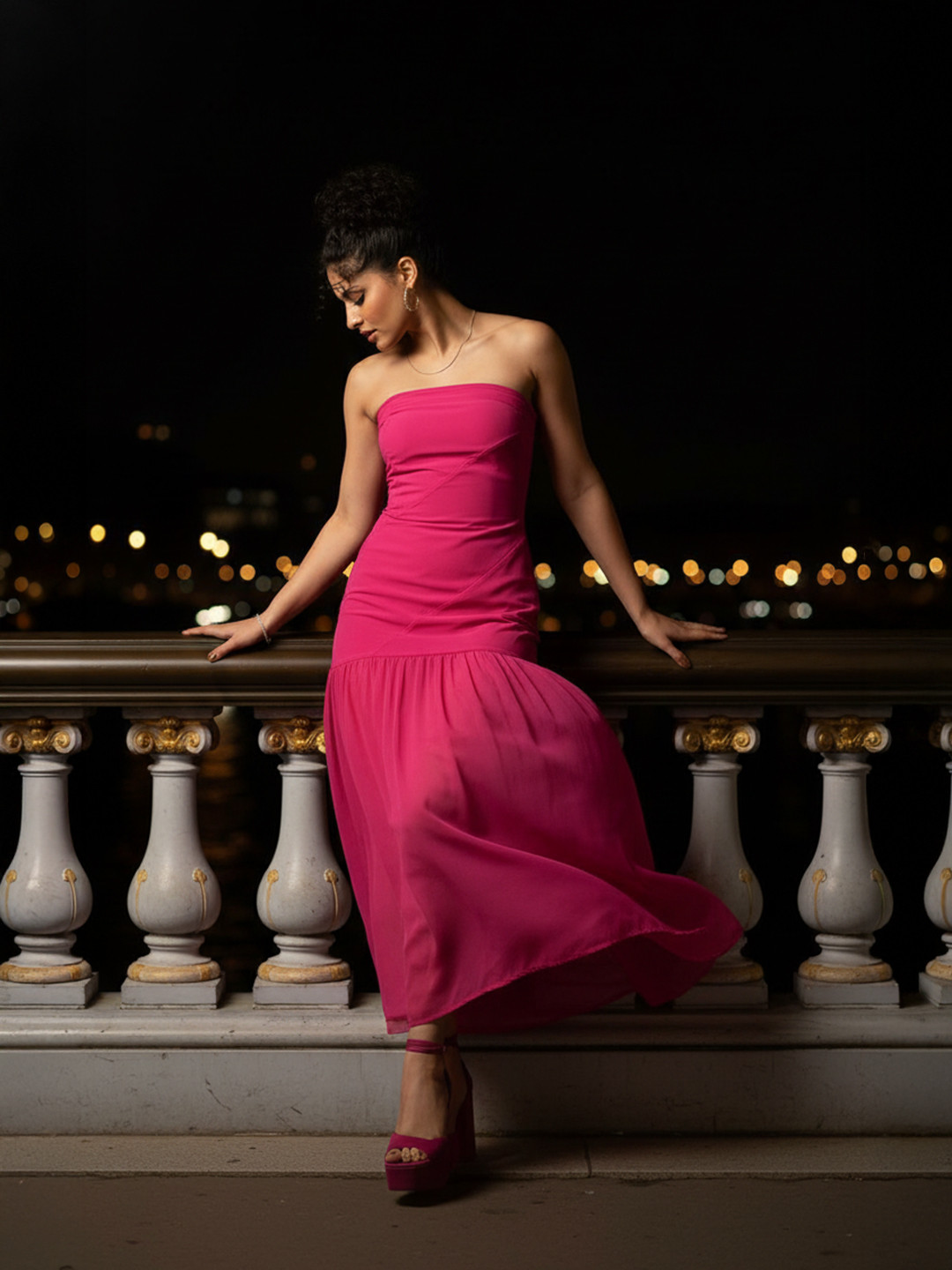 bebe Strapless Drop-Waist Midi Dress