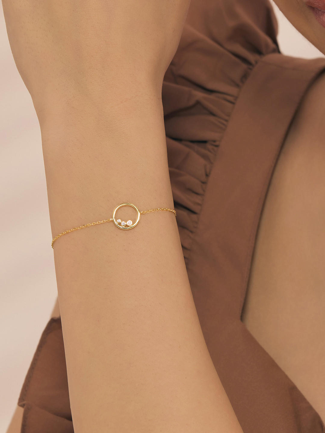 Nistra Gentle Twilight Sterling Silver Gold-Plated Cubic Zirconia Studded Link Bracelet