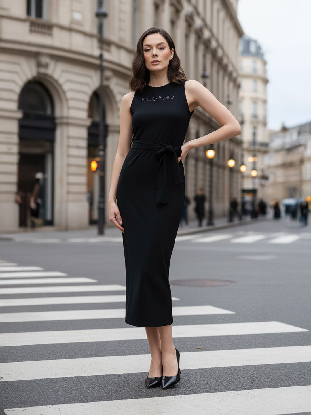bebe Future Glam Bodycon Midi Dress Comes With a Belt