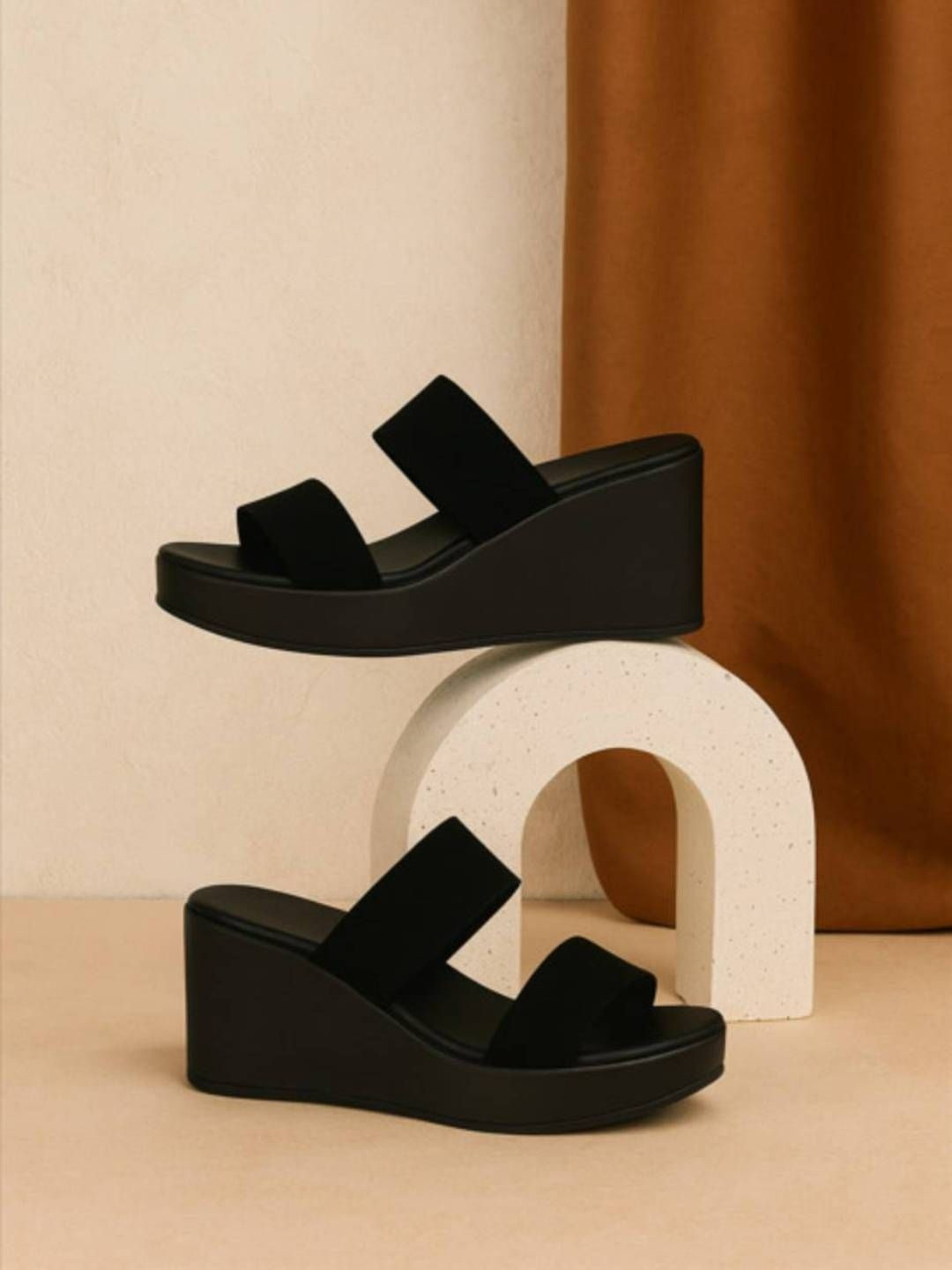 GLO GLAMP Jet Set Suede Open Toe Wedge Heels