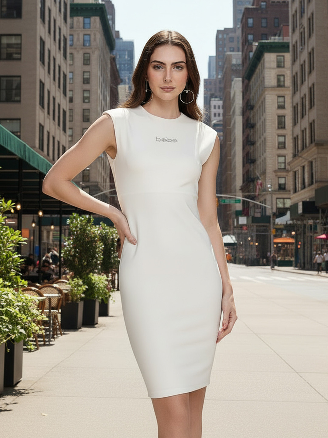bebe Brand Logo Embellished Sheath Dress
