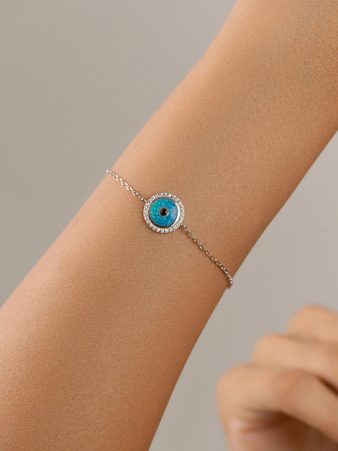 Nistra Sterling Silver Opal Rhodium-Plated Link Bracelet