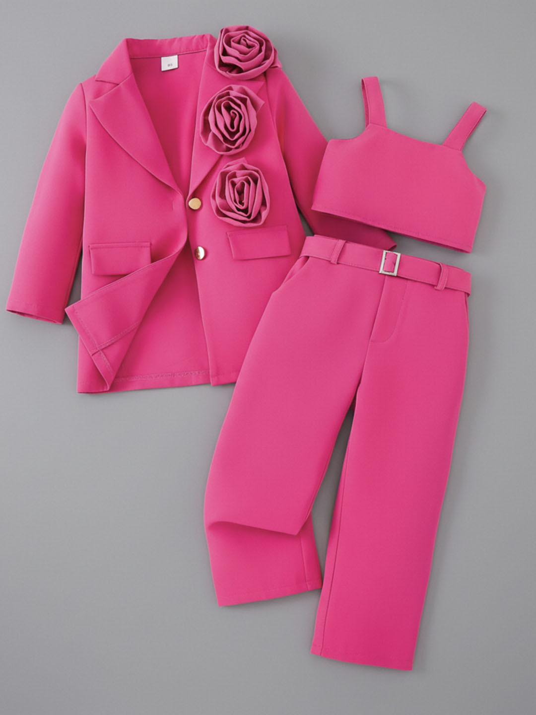 YK Girls Flower Detail Top & Trouser With Blazer