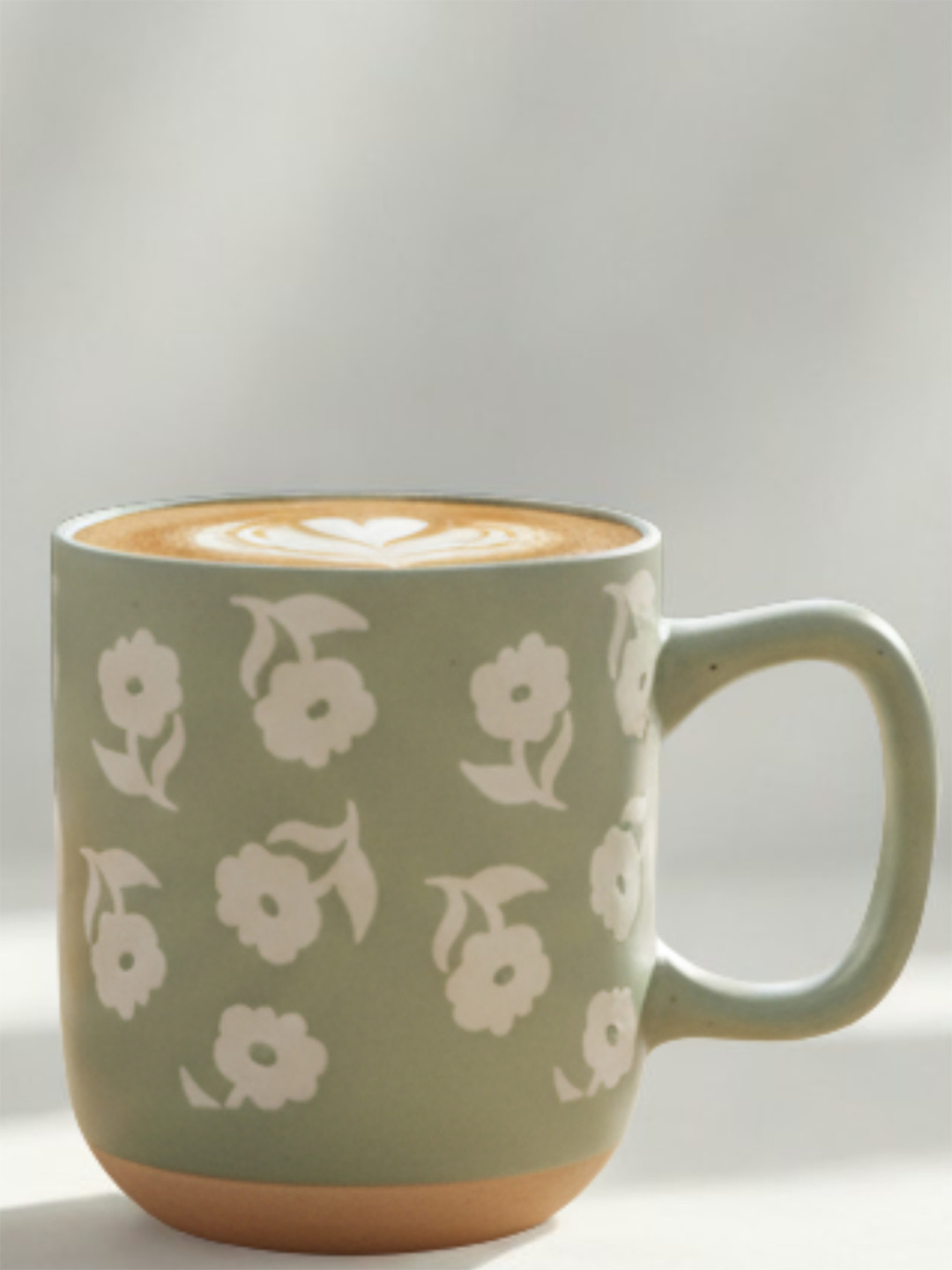 CLAY CRAFT Martha Green & White Printed Ceramic Microwave Safe Mugs 350ml