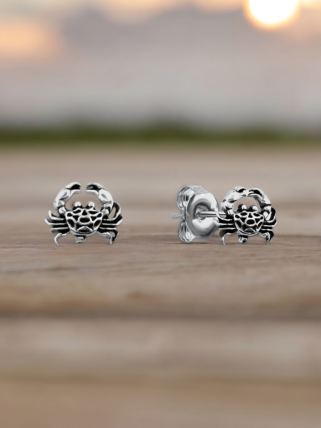 Nistra Sterling Silver Animal Shaped Oxidised Studs Earrings