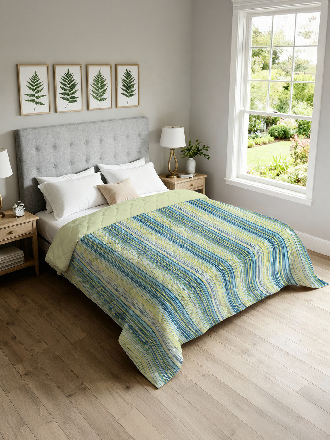 URBAN SPACE Yellow Striped AC Room Single Bed Blanket