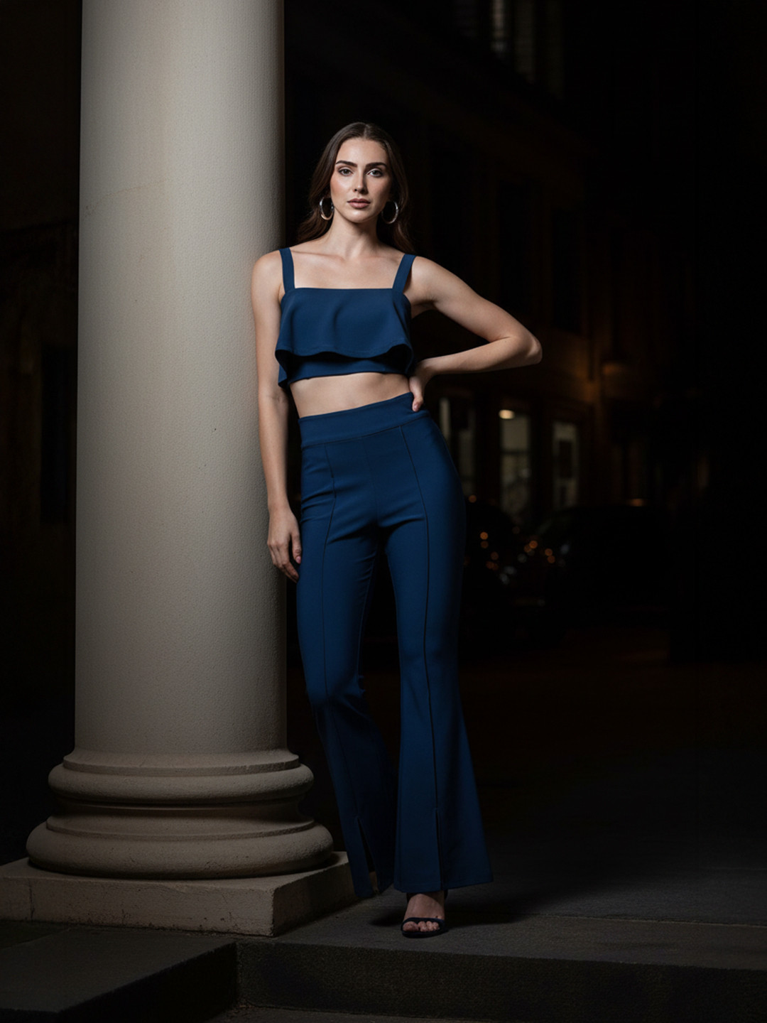 bebe Women Fitted Top With Fared Trousers Co-Ords Set