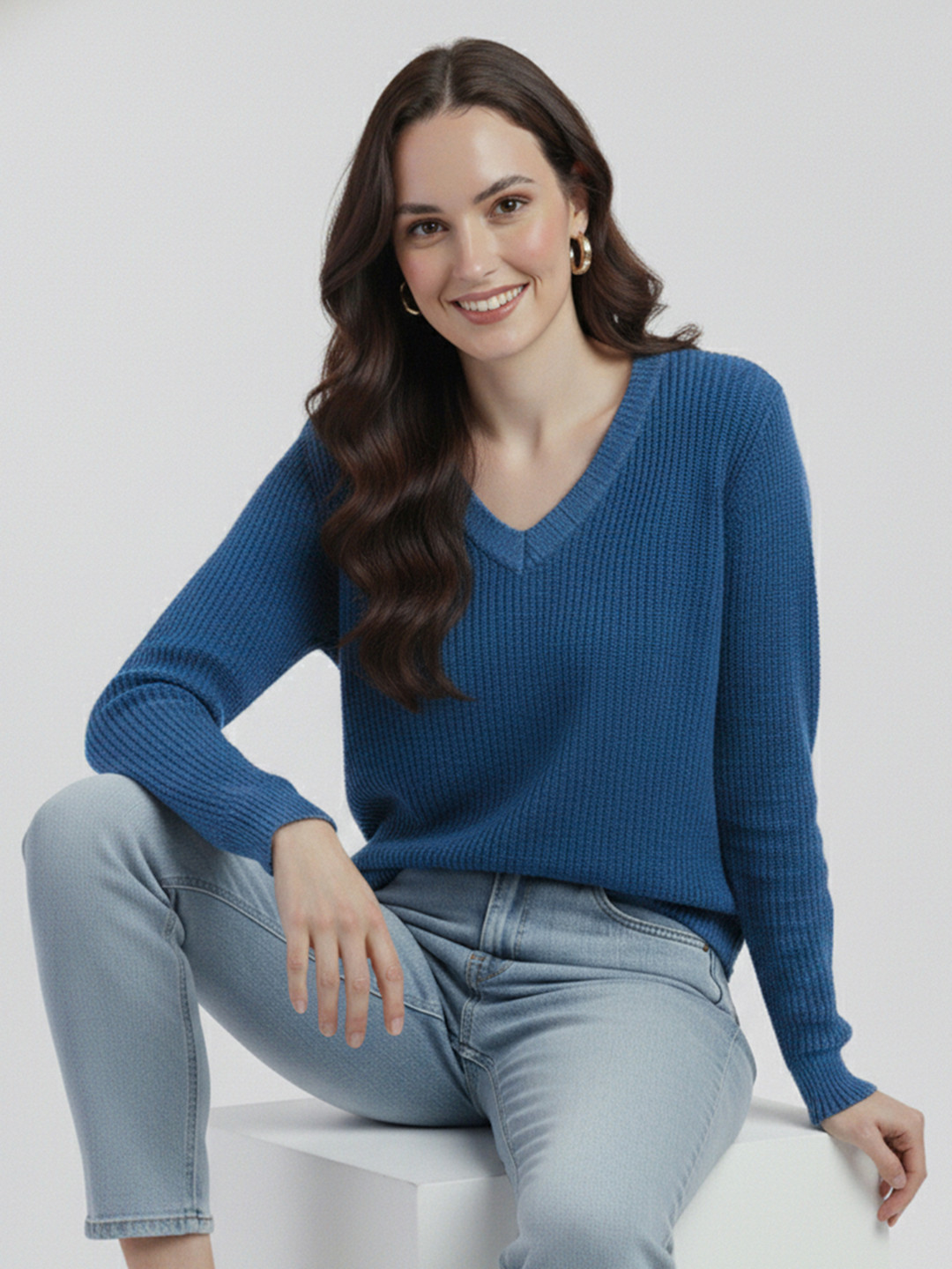 Mast & Harbour Shimmer Effect Ribbed V-neck Pullover