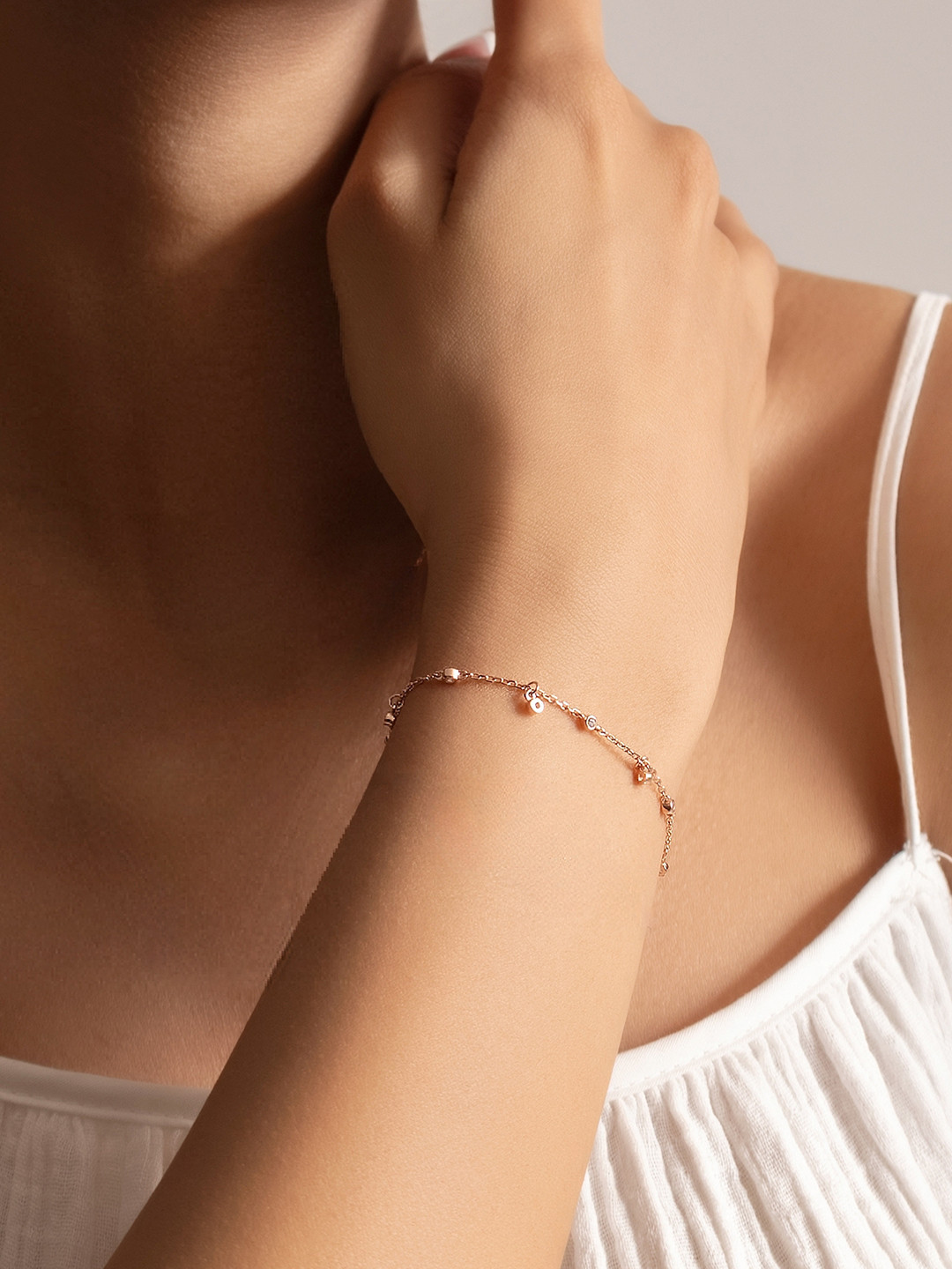 Nistra Sparkle Symphony Sterling Silver Rose Gold-Plated Cubic Zirconia Link Bracelet