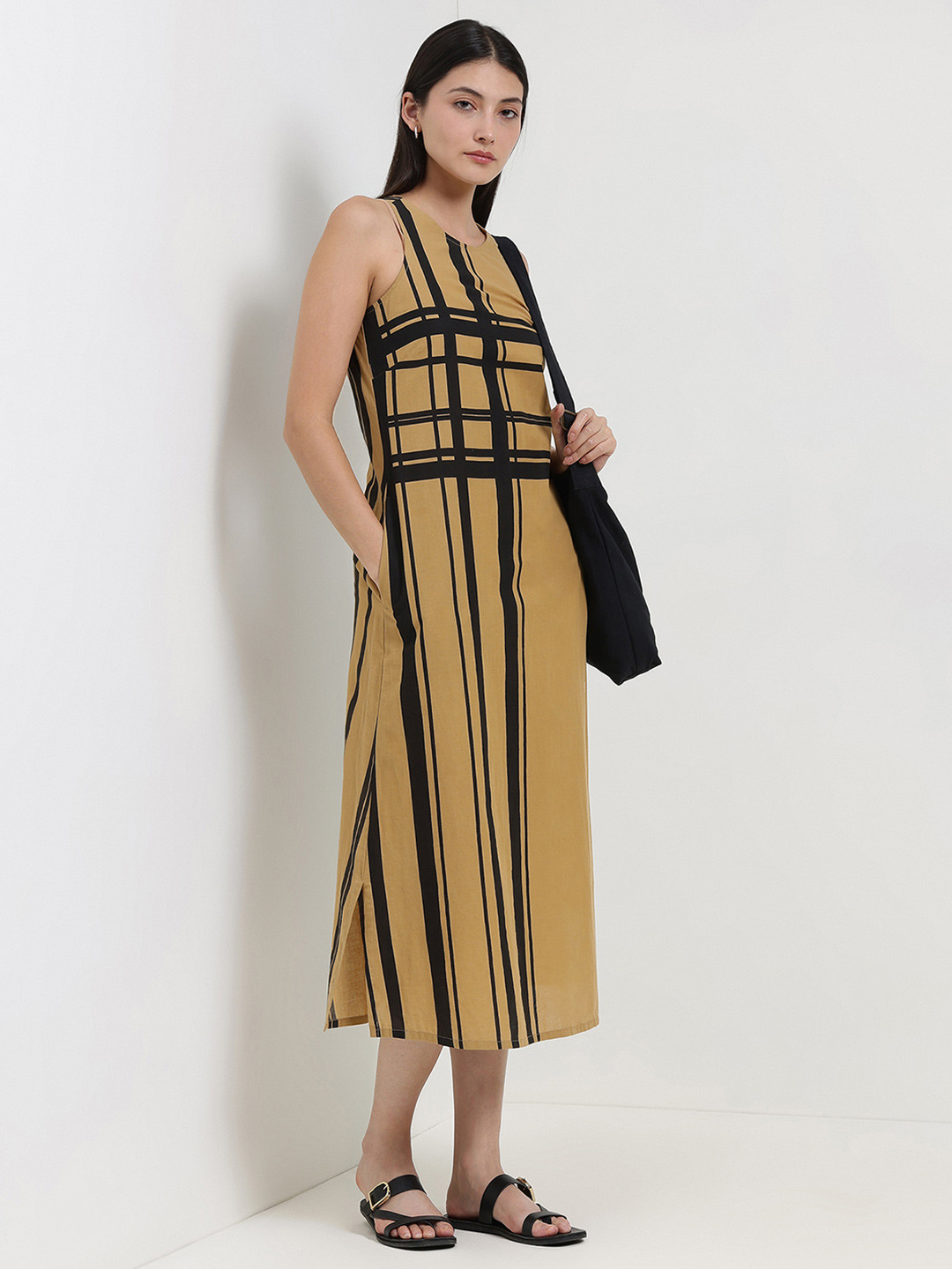 Pink Fort Women Striped A-Line Midi Dress
