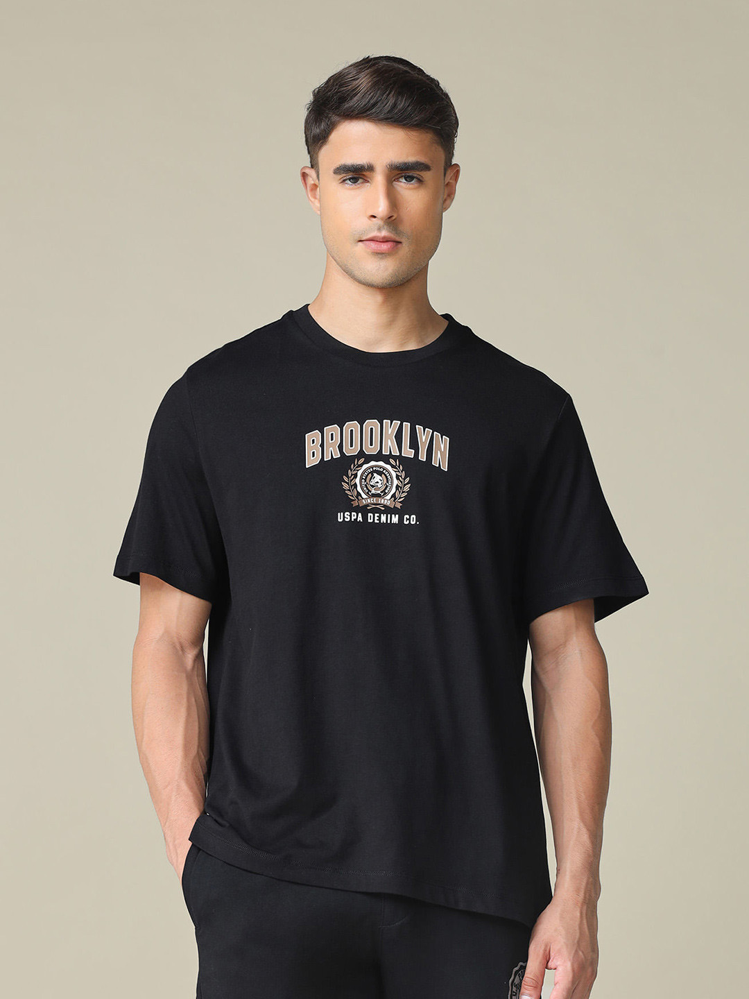U.S. Polo Assn. Denim Co. Typography Printed Round Neck Cotton Oversized T-shirt