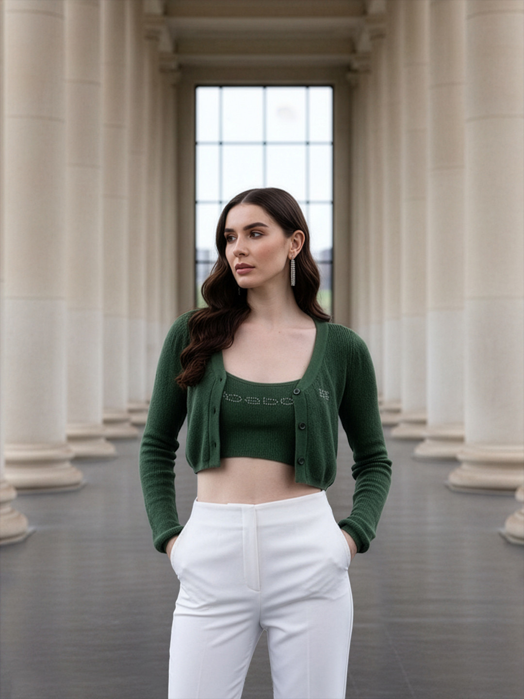 bebe Cropped Cardigan with Embellished Detail Crop Tank Top