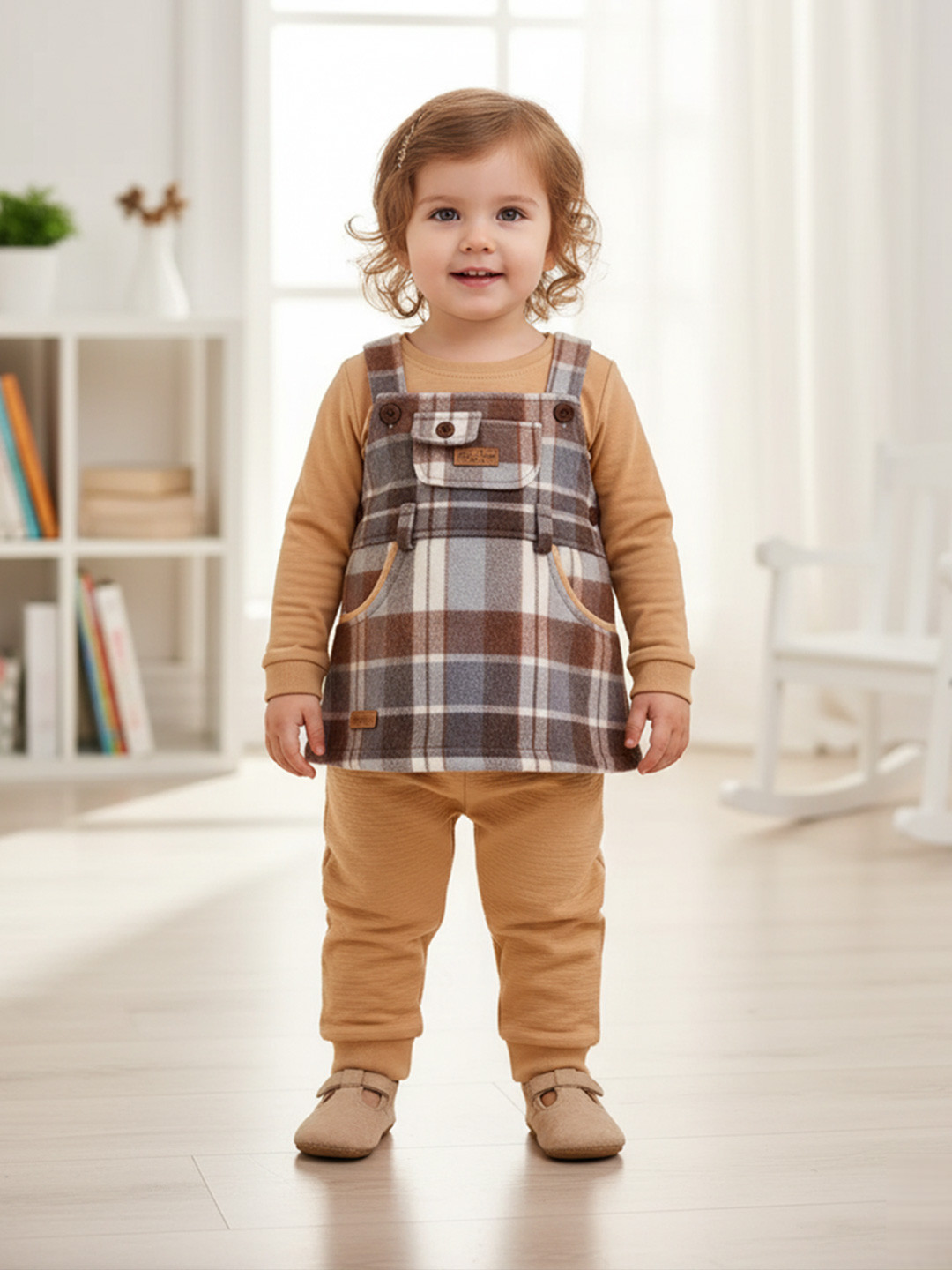 KIKO Girls Pure Cotton Sweatshirt With Joggers And Dungaree