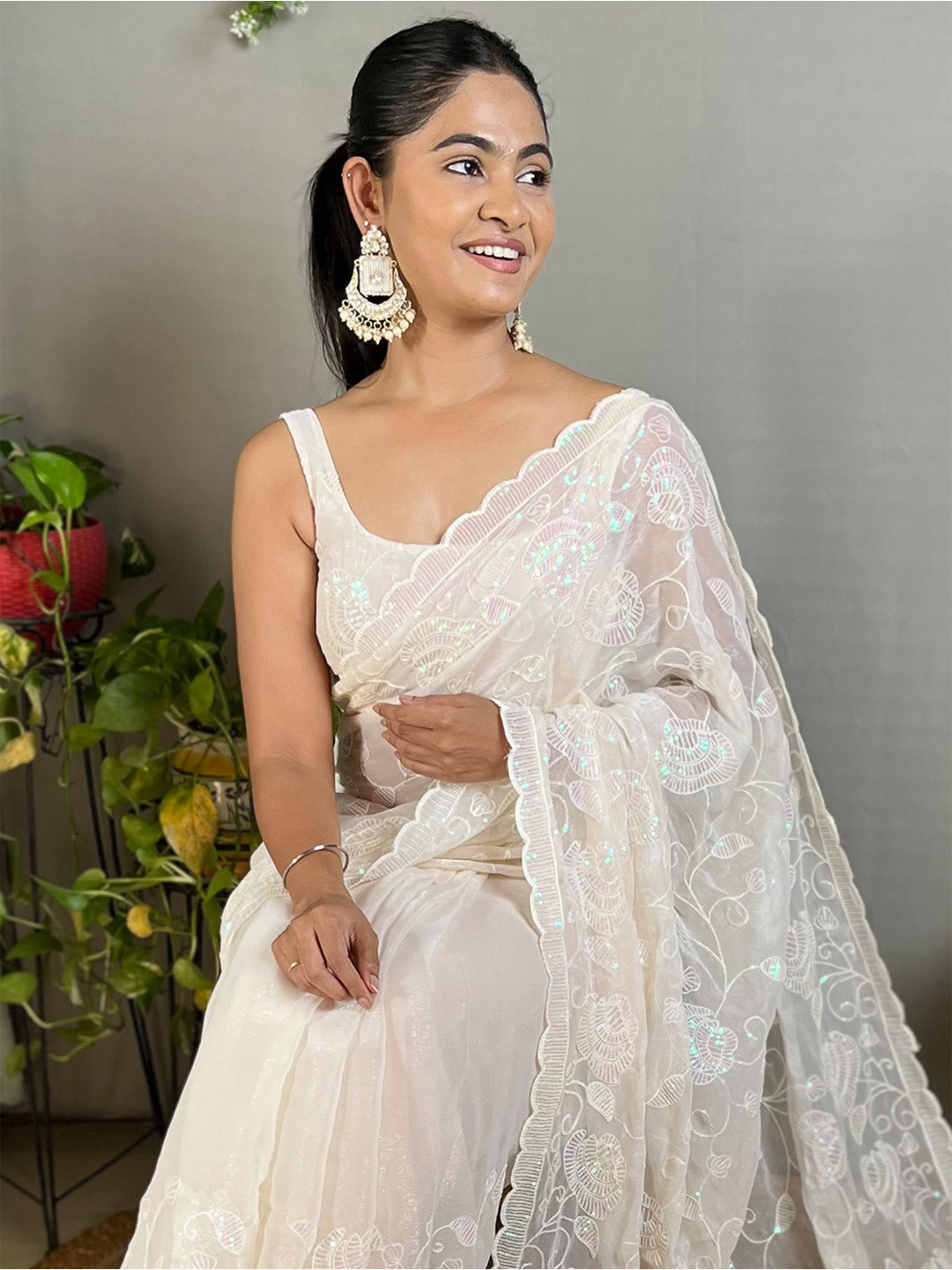 Mitera Embellished Sequinned Poly Georgette Saree