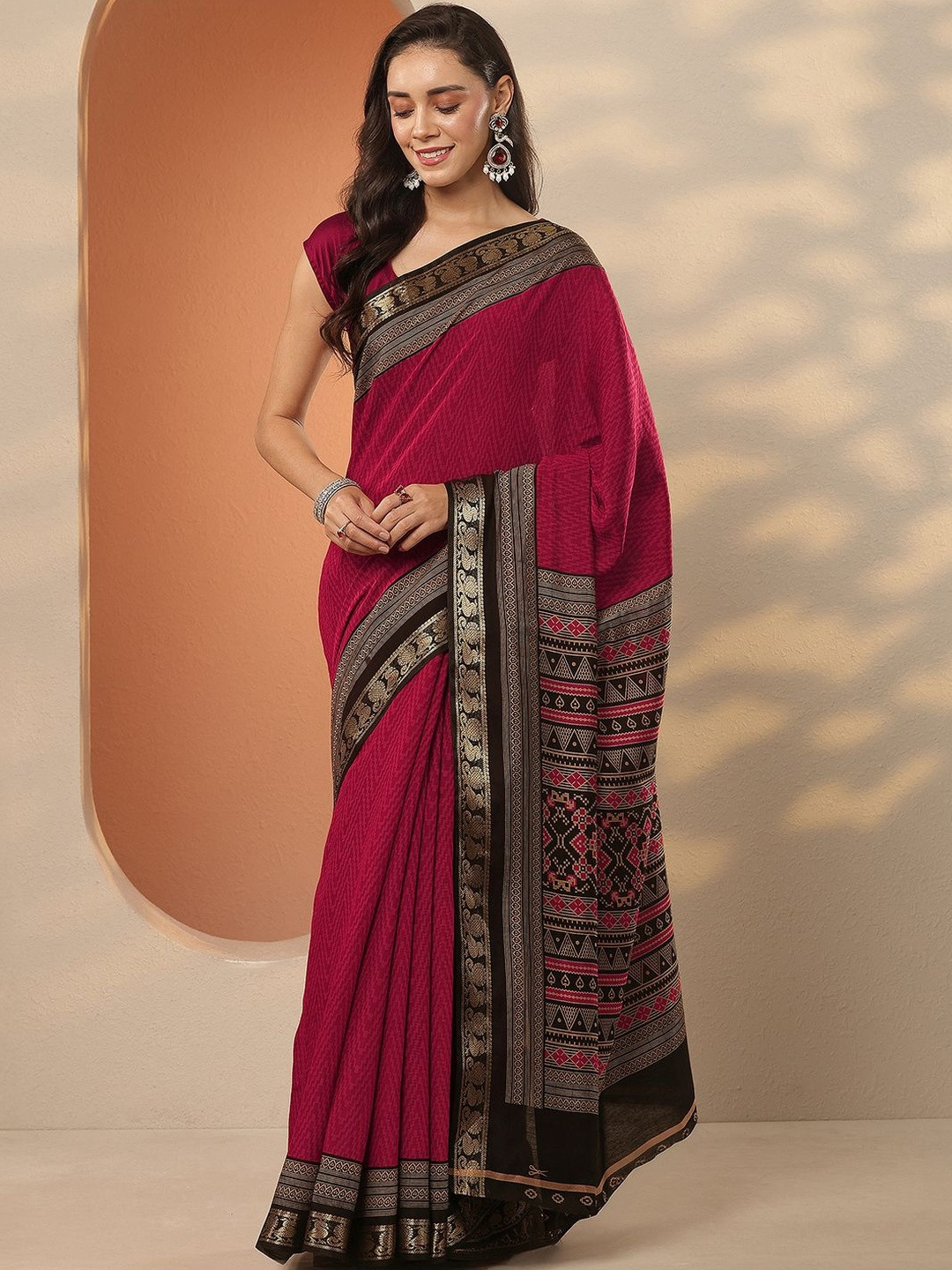 Libas Red Leheriya Printed Silk Blend Saree With Unstitched Blouse Piece