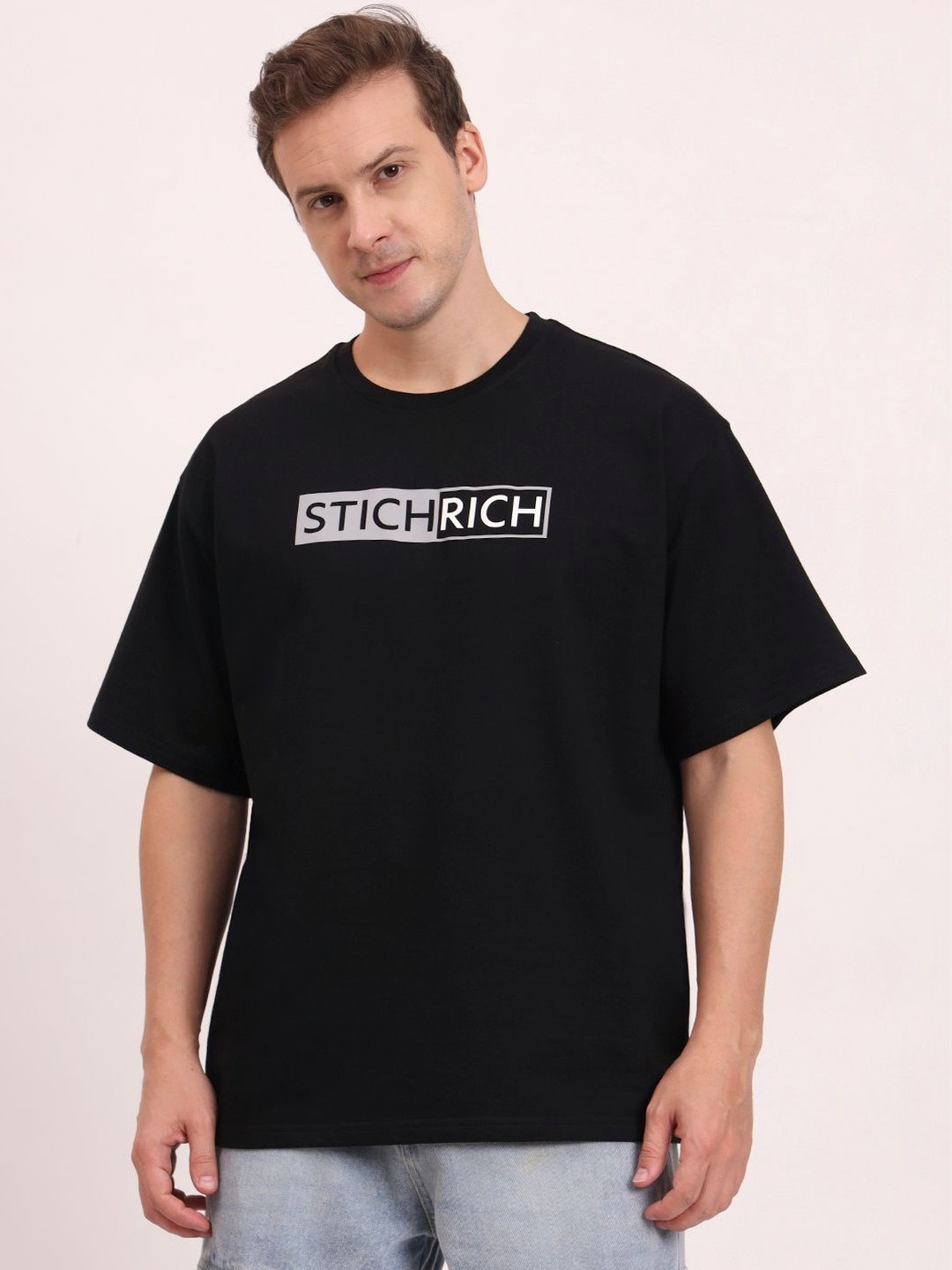 STICHRICH Men Typography Printed Drop-Shoulder Sleeves Bio Finish T-shirt
