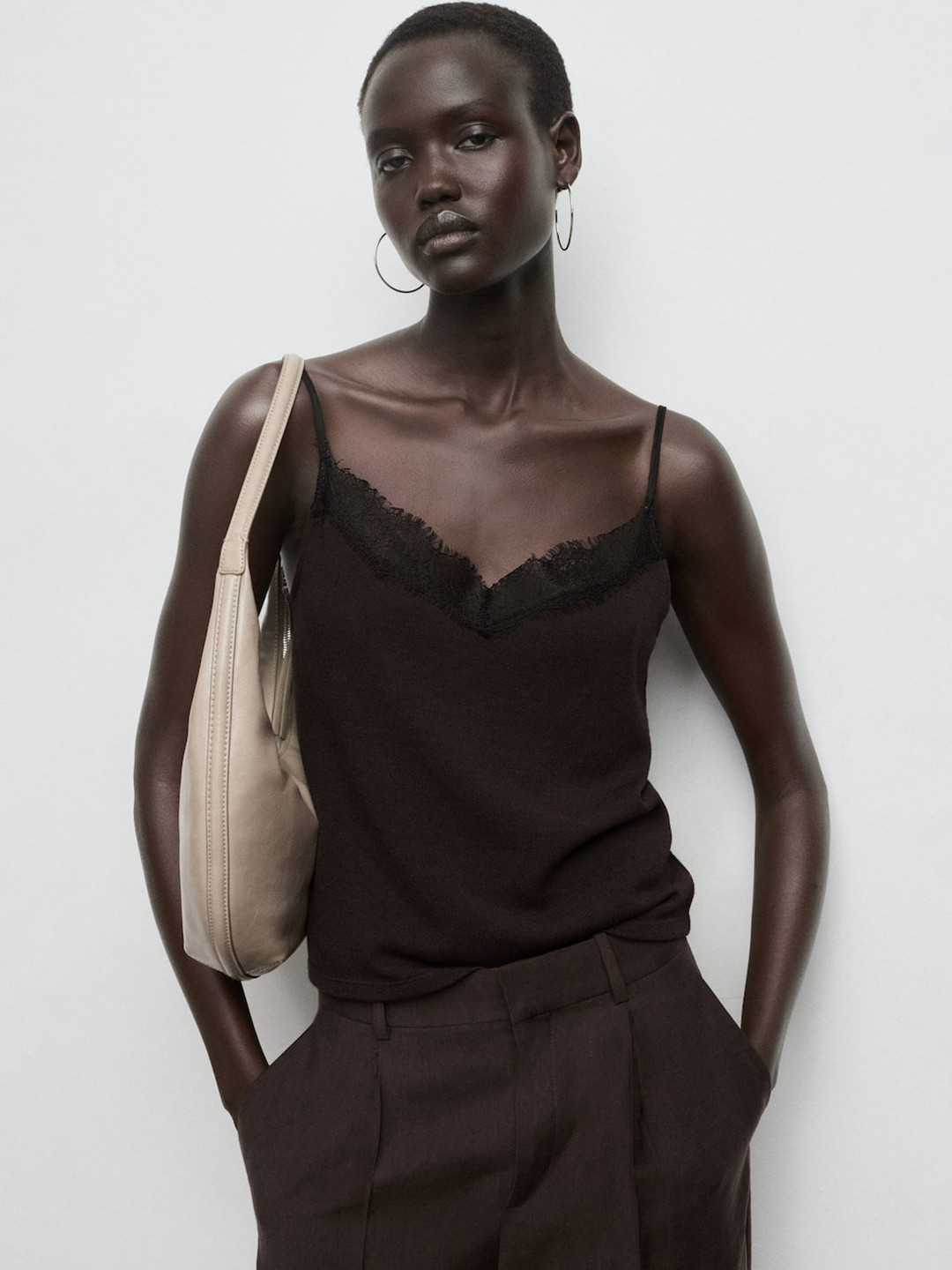 MANGO V-Neck Cami Top with lace-up detail