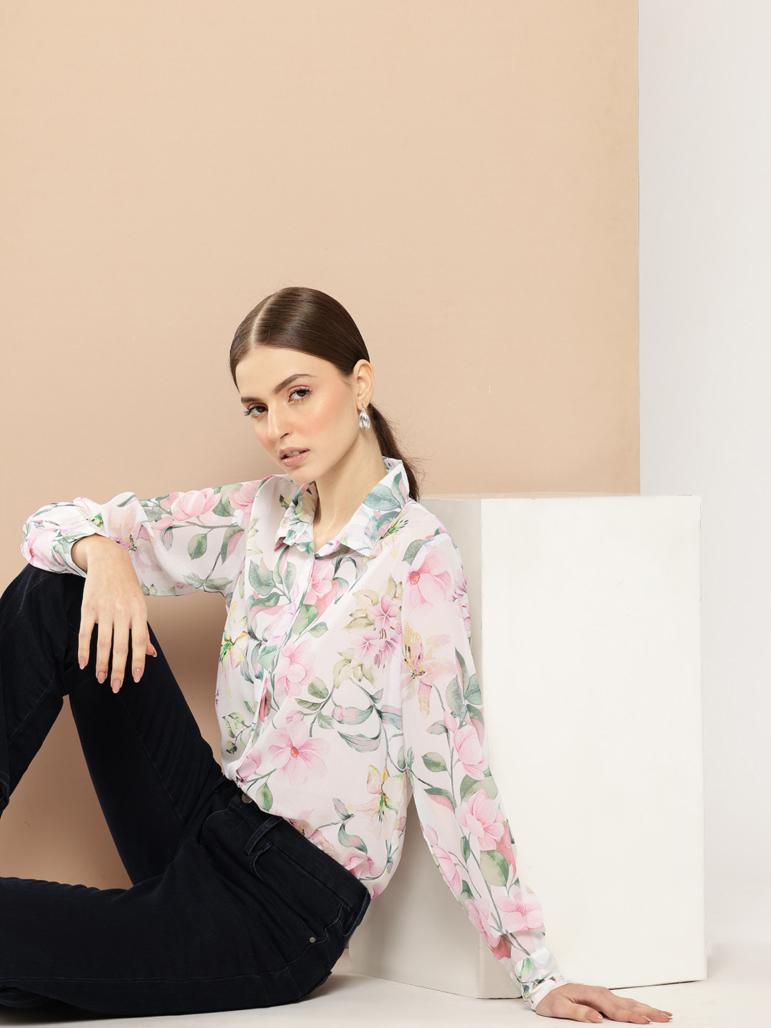 all about you Floral Printed Semi Sheer Shirt