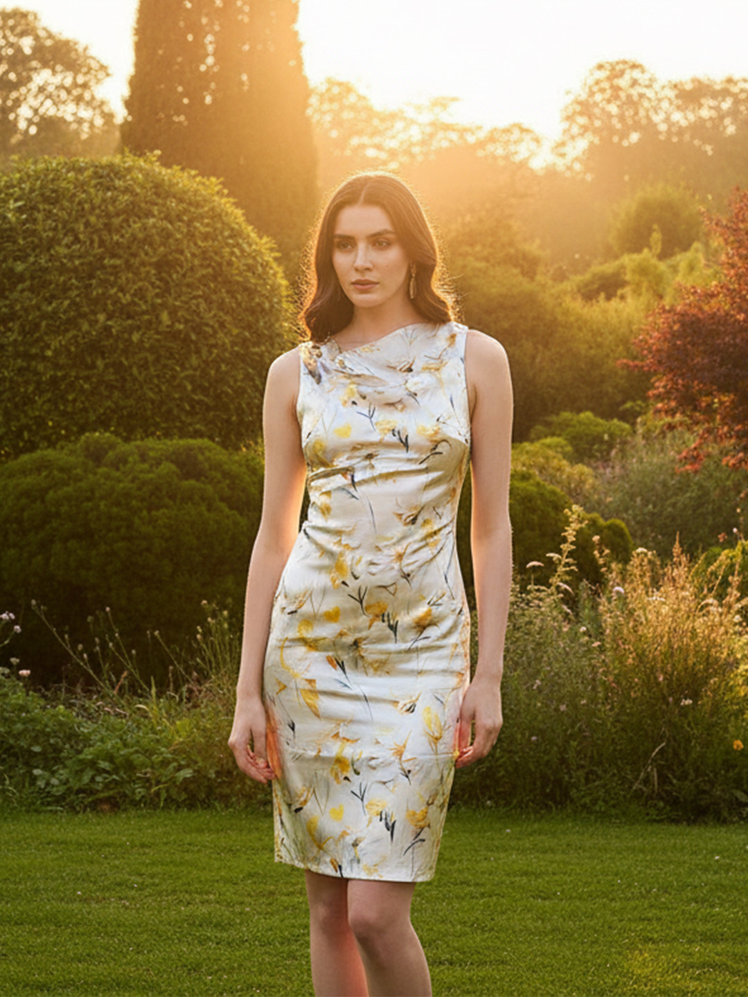 bebe Floral Printed Satin Finish Sheath Mini Dress