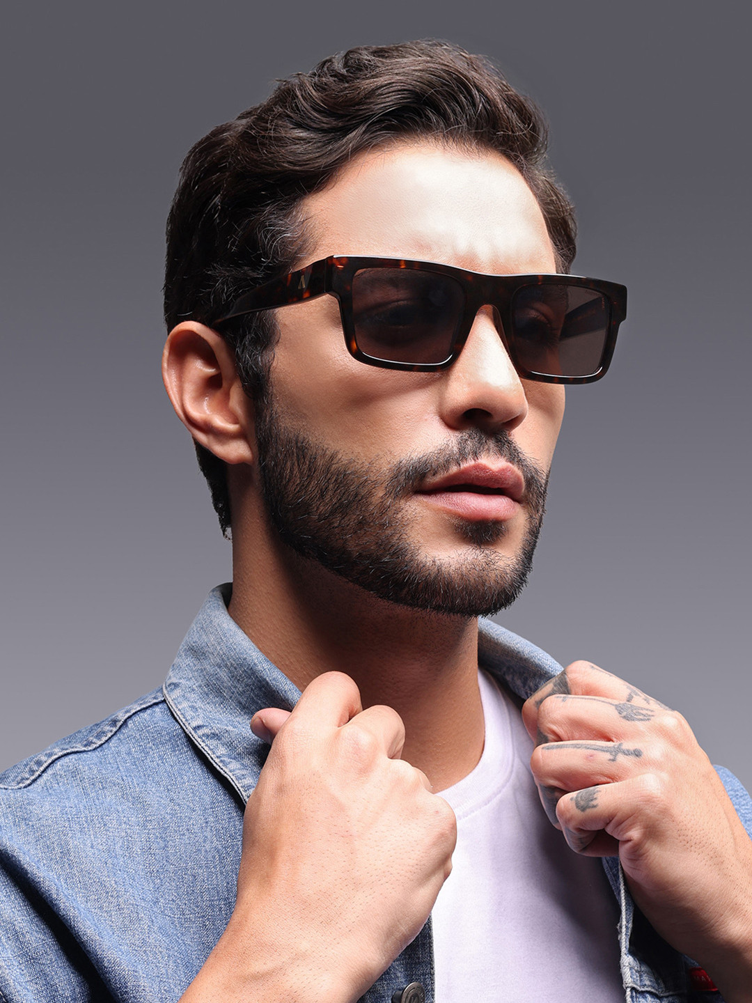 Augussto Majeste Unisex UV Protected Rectangle Sunglasses With Havana Frame Brown Lens