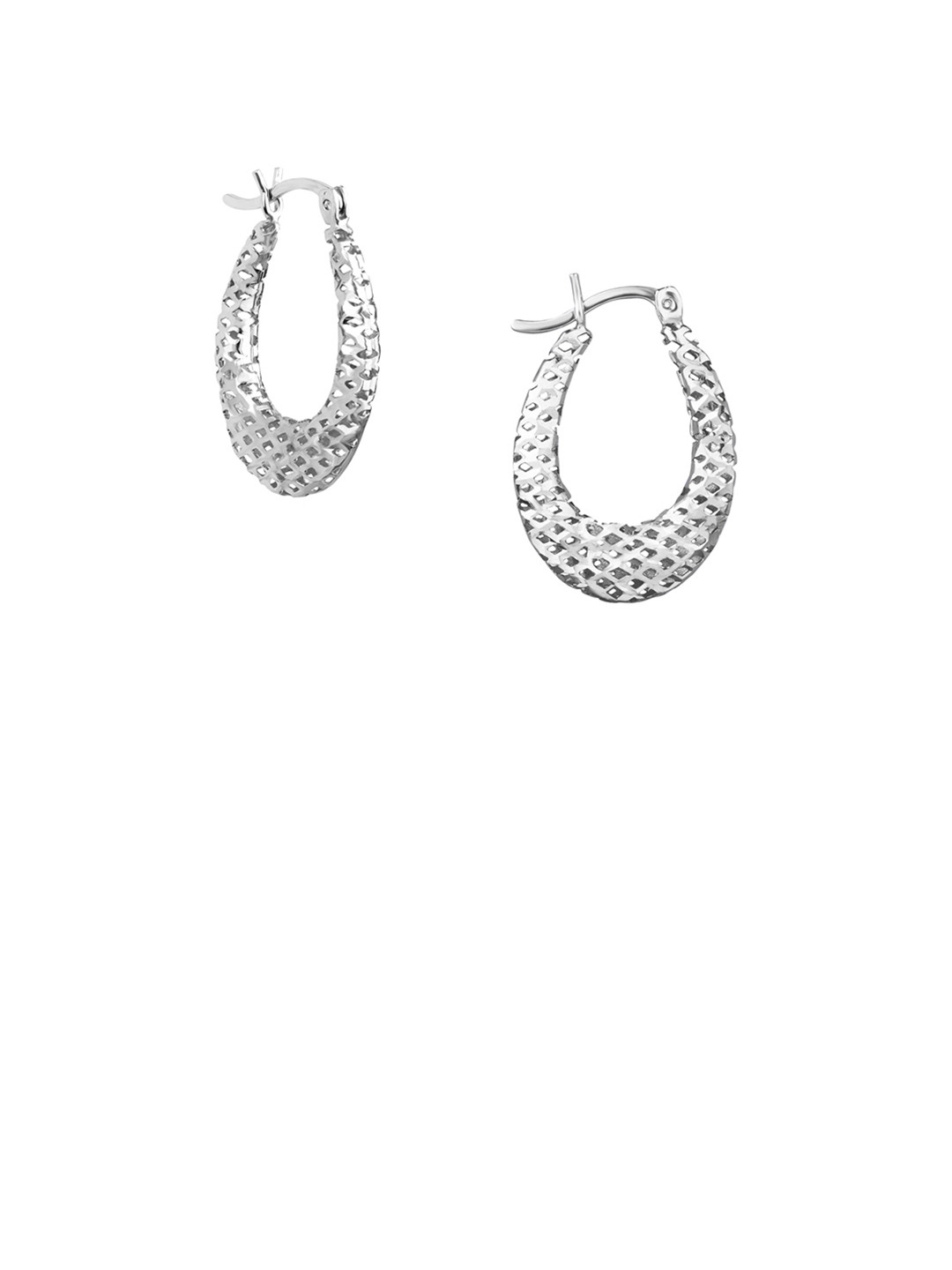 Nistra Oval Filigree Rhodium Plated Sterling Silver Oval Hoop Earrings