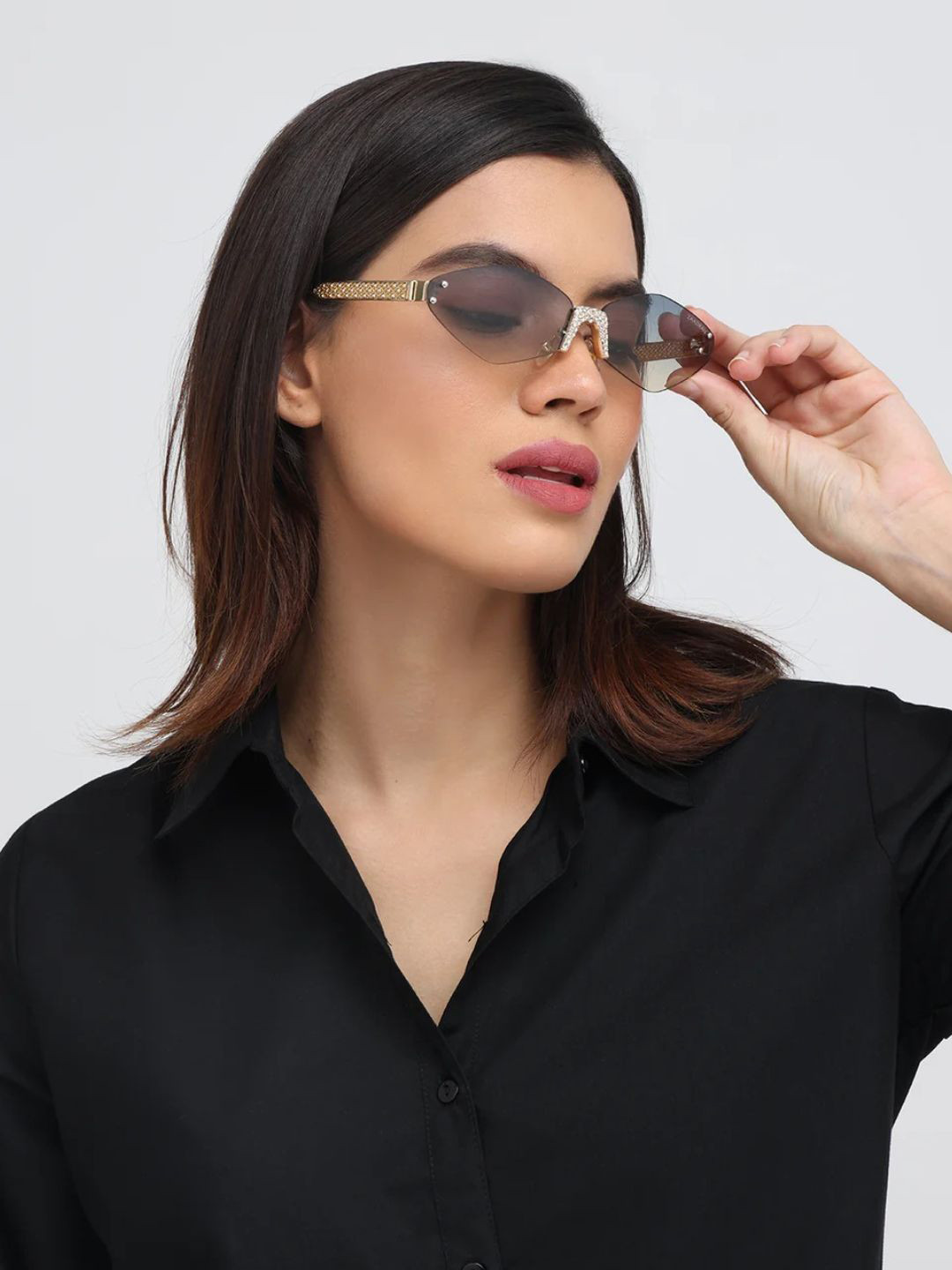 ZAADRAN Unisex Oval Sunglasses with Polarised and UV Protected Lens Rose Diamond Golden