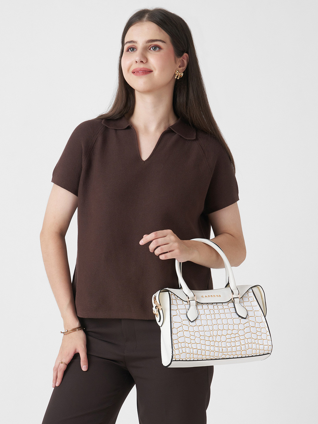 Caprese Textured Crocodile Embossed Satchel Bag With Detachable Sling Strap