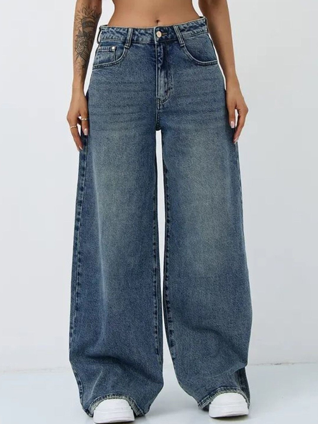 R.Code by The Roadster Life Co. Women Jean Wide Leg High-Rise Light Fade Stretchable Jeans