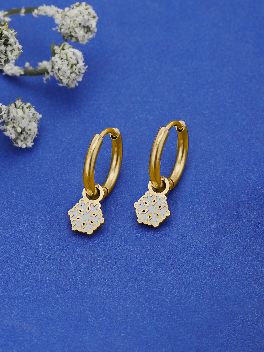 Carlton London Genz 18K Gold Plated Enamel Snowflake Mini Hoop Earring