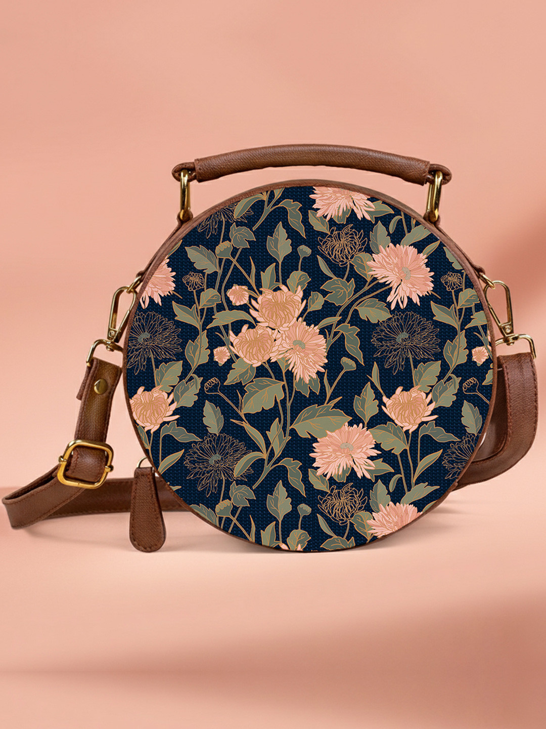 Kalankit Floral Printed Vegan Leather Structured Crossbody Sling Bag