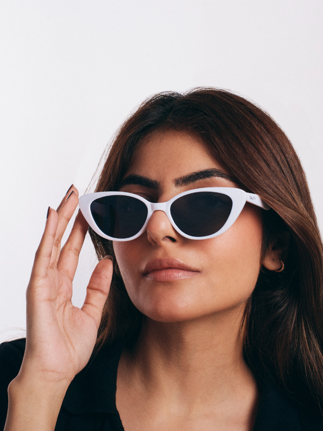 SALTY Women Black Lens & White Cateye Sunglasses with UV Protected Lens SG0035-WH-BK